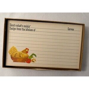 VTG Blank Recipe Cards HERE'S WHAT'S COOKIN Turkey Current RECIPE SAVERS Box